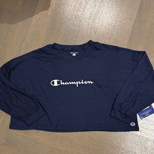 Champion Dark Blue Cropped Long Sleeve Tee